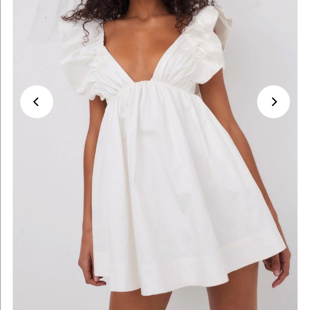 For Love & Lemons White Ruffled Sleeve Mini Dress